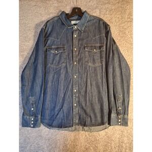 Tecovas Mens XL Blue Denim Long Sleeve Shirt Western Pearl Snap Pointed Yoke